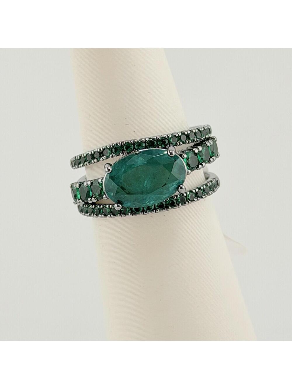 Bomb Party May Ring Sz 8 "Layered With Love" Lab Created Emerald on Hematite